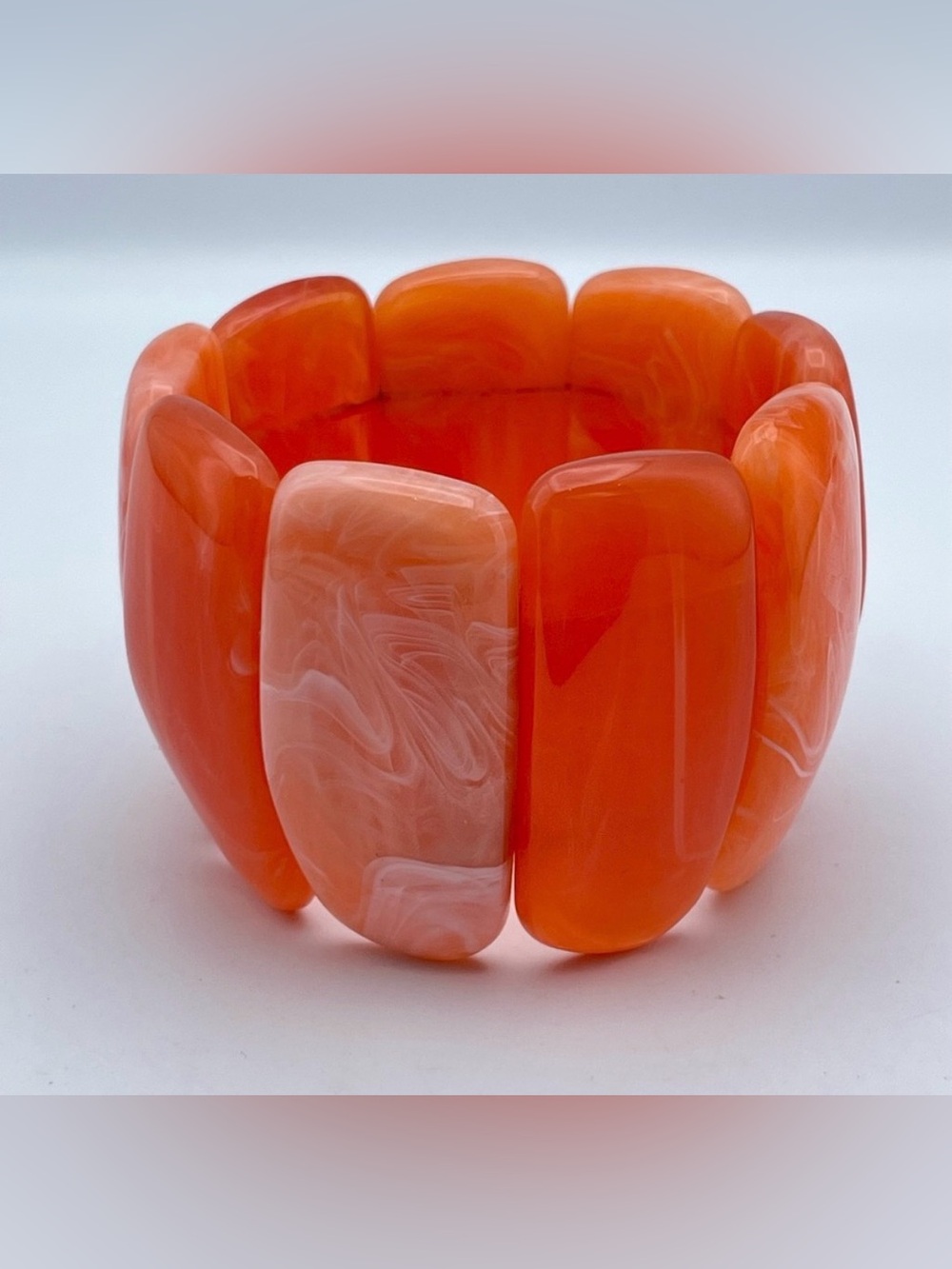 Bold Orange Swirl Wide Resin Stretch Bracelet Retro Statement Jewelry